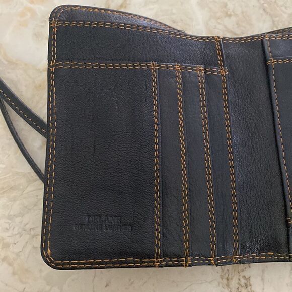 Delane Leather Compact Leather Wallet w/ Cross Body Strap - Picture 9 of 17